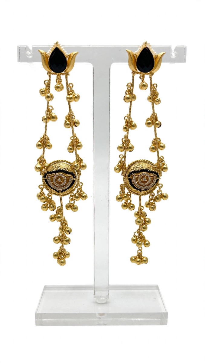 Black Stone Kashmiri Chandbali Jhumka