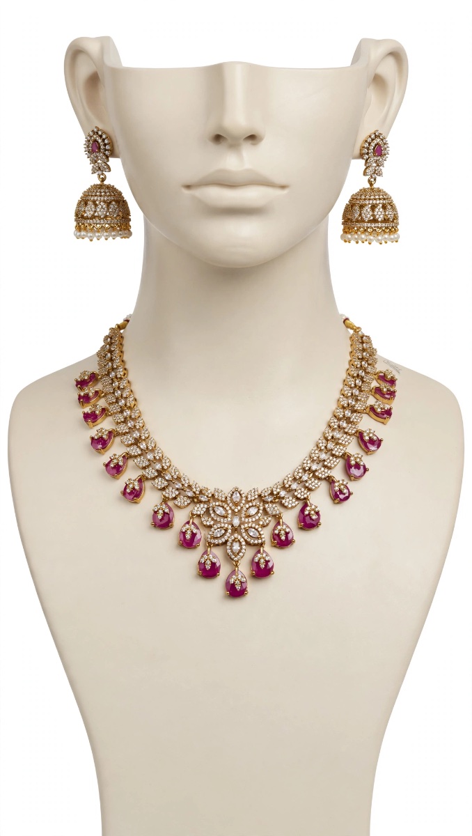 Ruby AD Leaf Necklace - Gold Plated