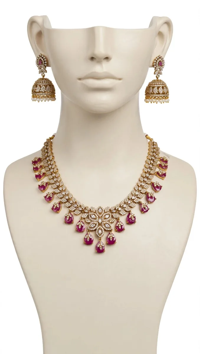Ruby AD Leaf Necklace - Gold Plated