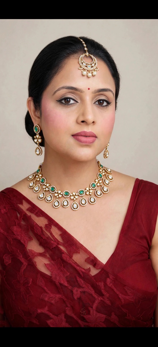 Emerald Aura - Victorian Kundan Polki Necklace Set with Earrings – view 6