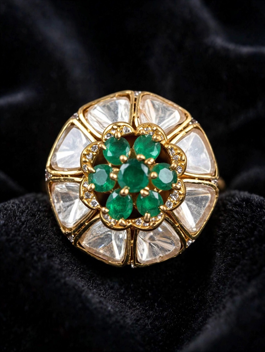 Royal Panna Polki Flower Ring