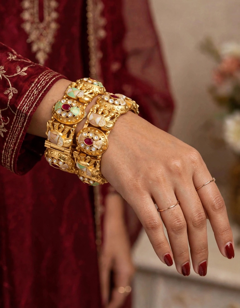 Royal Rajwadi Elephant Kada - Bridal Meenakari Bangles – view 2