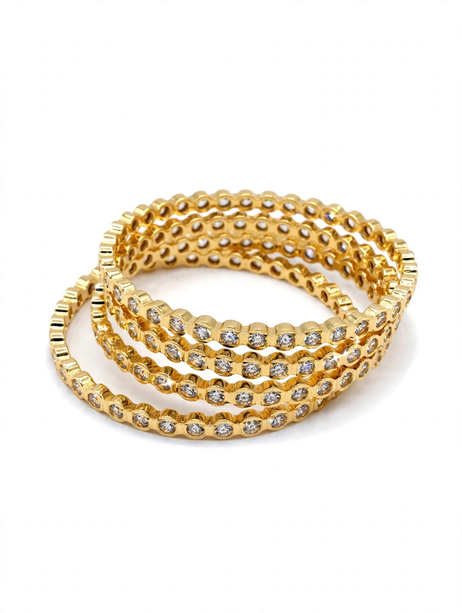Diamond Sparkle Tennis Bangle Set - Gold Plated AD Stone Bangles (Set of 4)