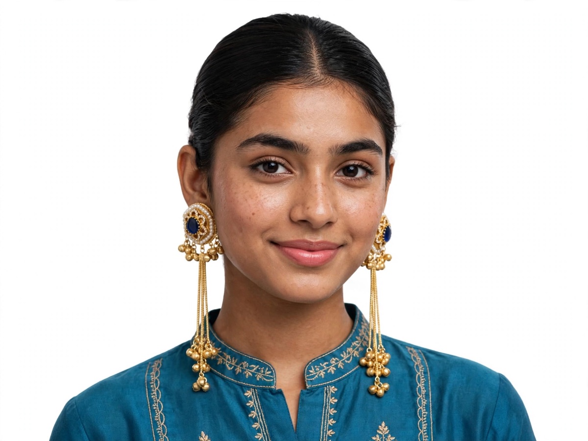 Blue Stone Pearl Kashmiri Tassel Jhumk – view 2