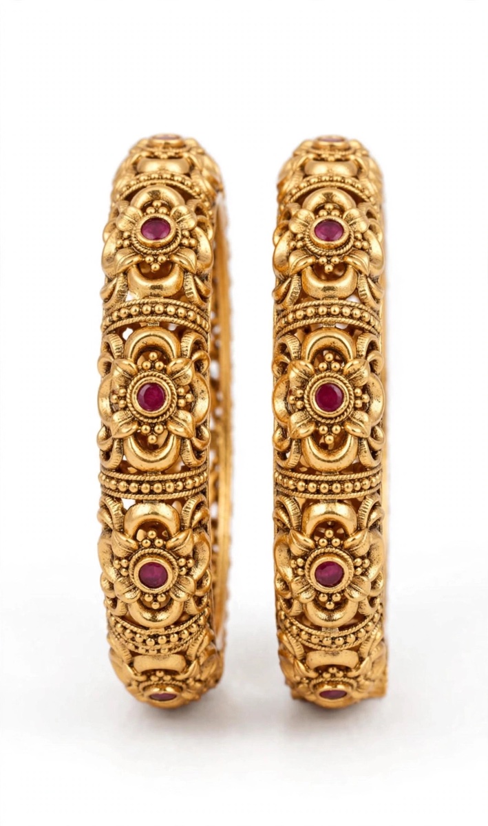 Antique Gold Temple Kada Bangles - Set of 2 – view 2
