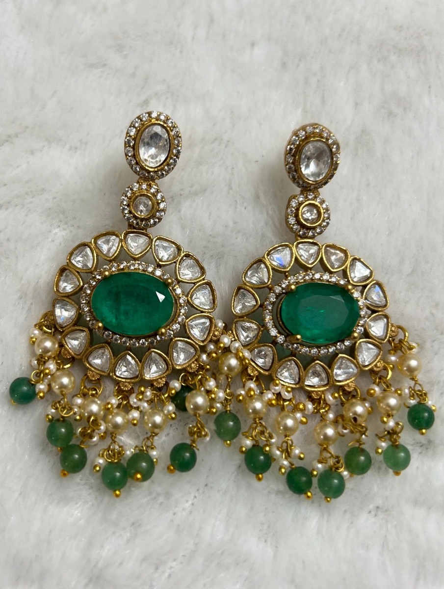Emerald Green Polki Kundan Bridal Choker Set – view 5