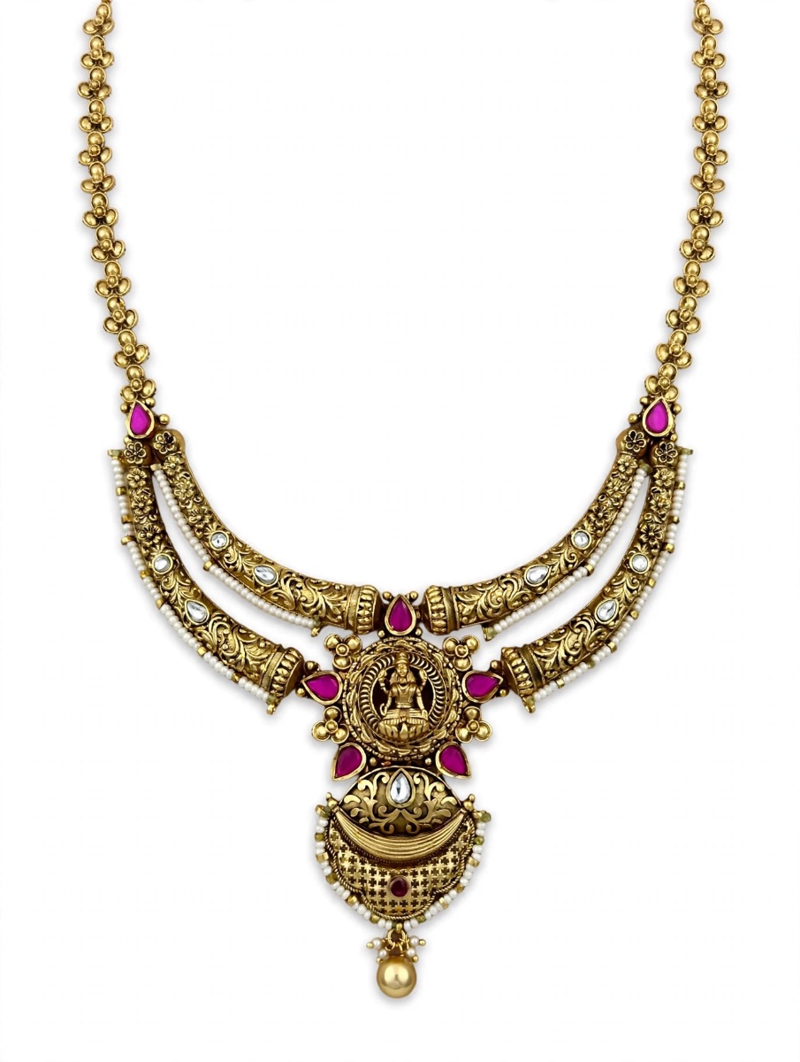 Aishwarya - Antique Temple Lakshmi Rajwadi Hasli Set with Jhumka – view 4