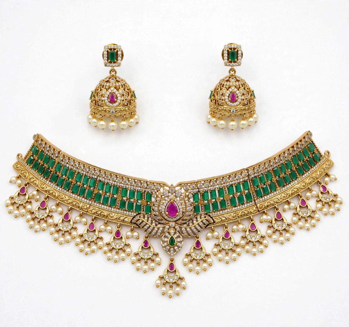 Rajwadi Emerald Green Bridal Choker Set
