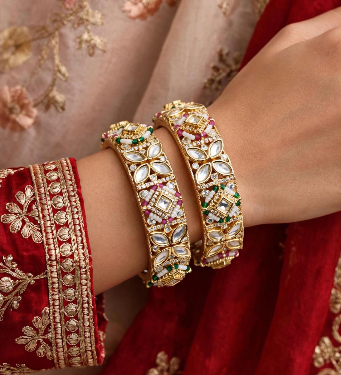 Jaipuri Kundan Bangle Pair - Multi-Stone – view 2