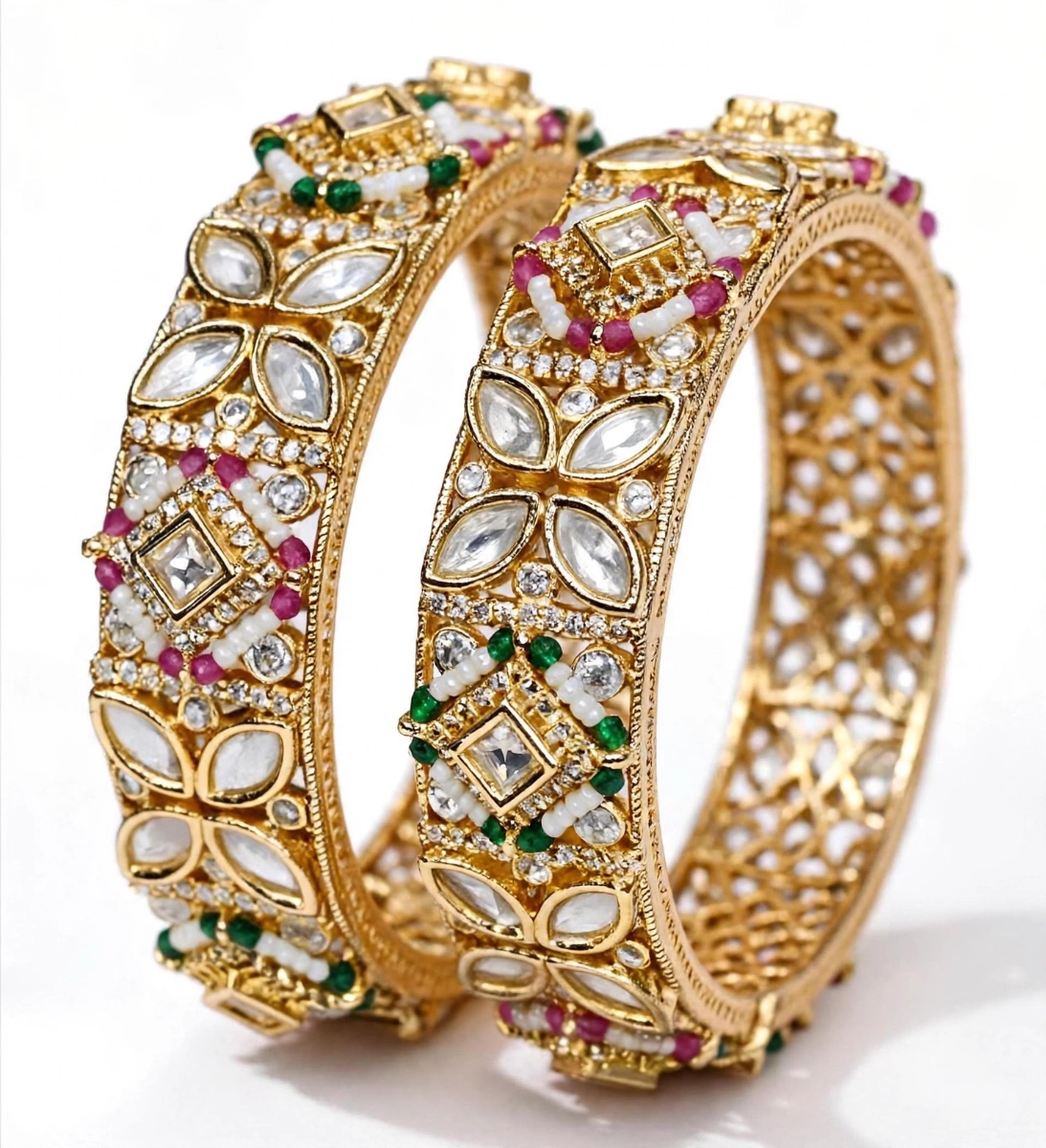 Jaipuri Kundan Bangle Pair - Multi-Stone