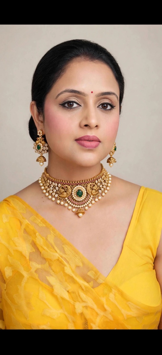 Mayuri - Antique Gold Temple Choker Set with Emerald & Pearls – view 7