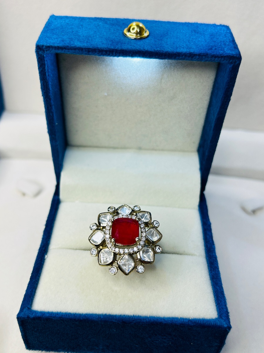 Rani-Noor - Royal Ruby Kundan Cocktail Ring – view 4
