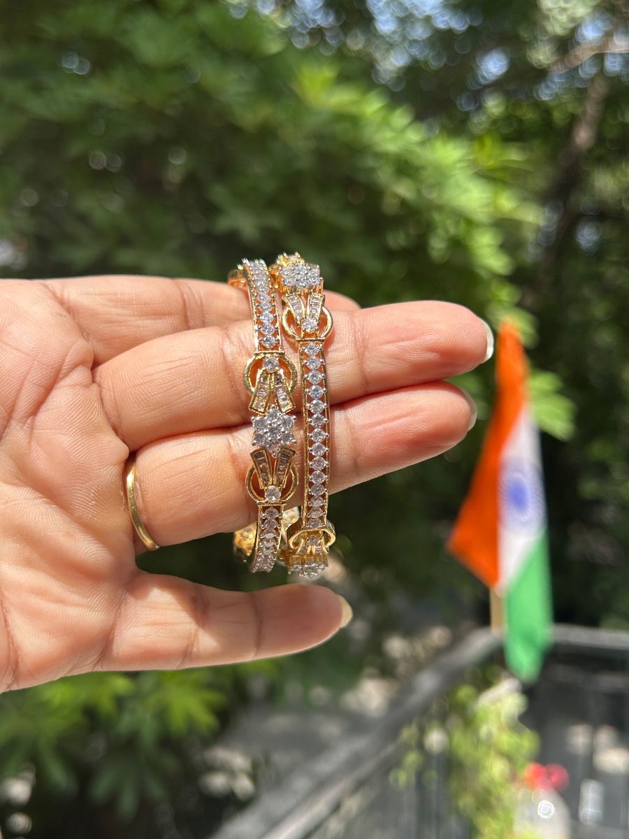 Designer AD Bangles - Baguette & Floral Cut Work – view 3