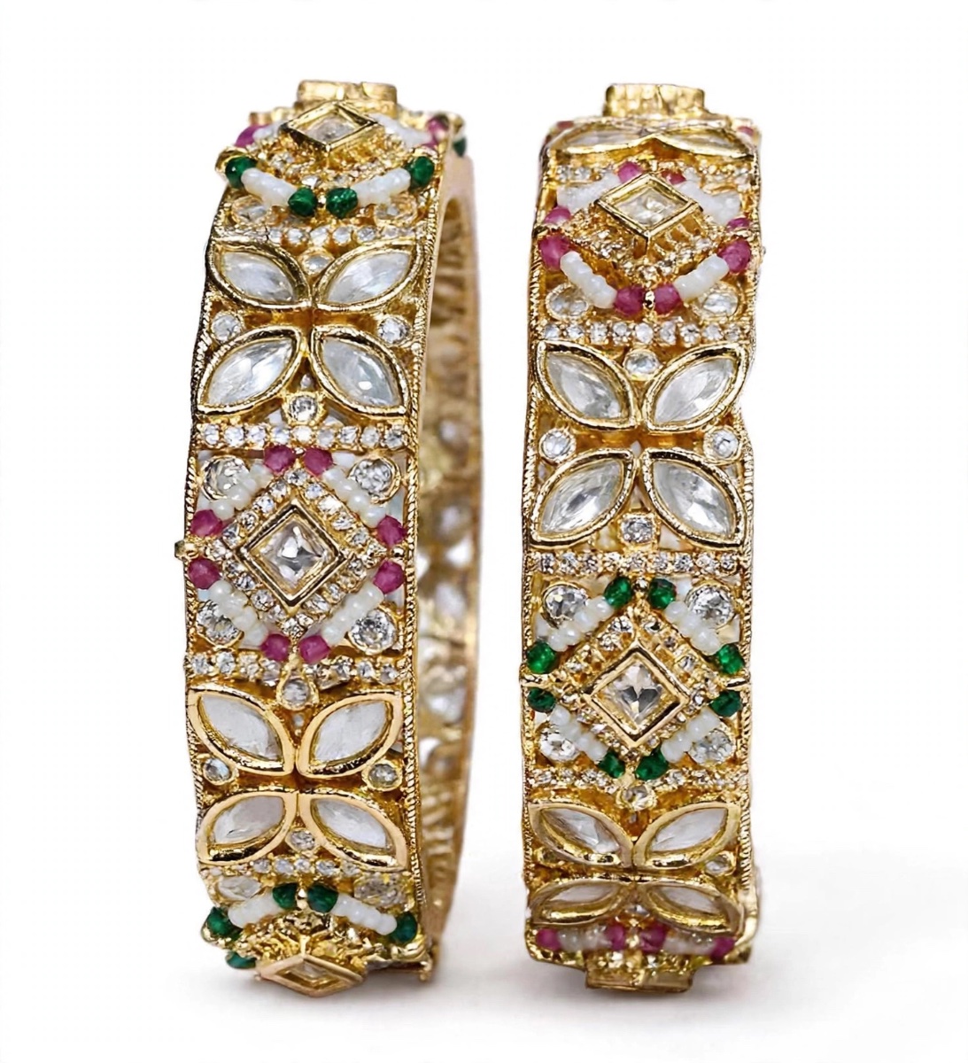 Jaipuri Kundan Bangle Pair - Multi-Stone – view 3