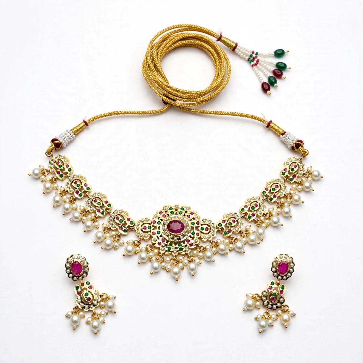 Jadau Pearl Elephant Necklace Set