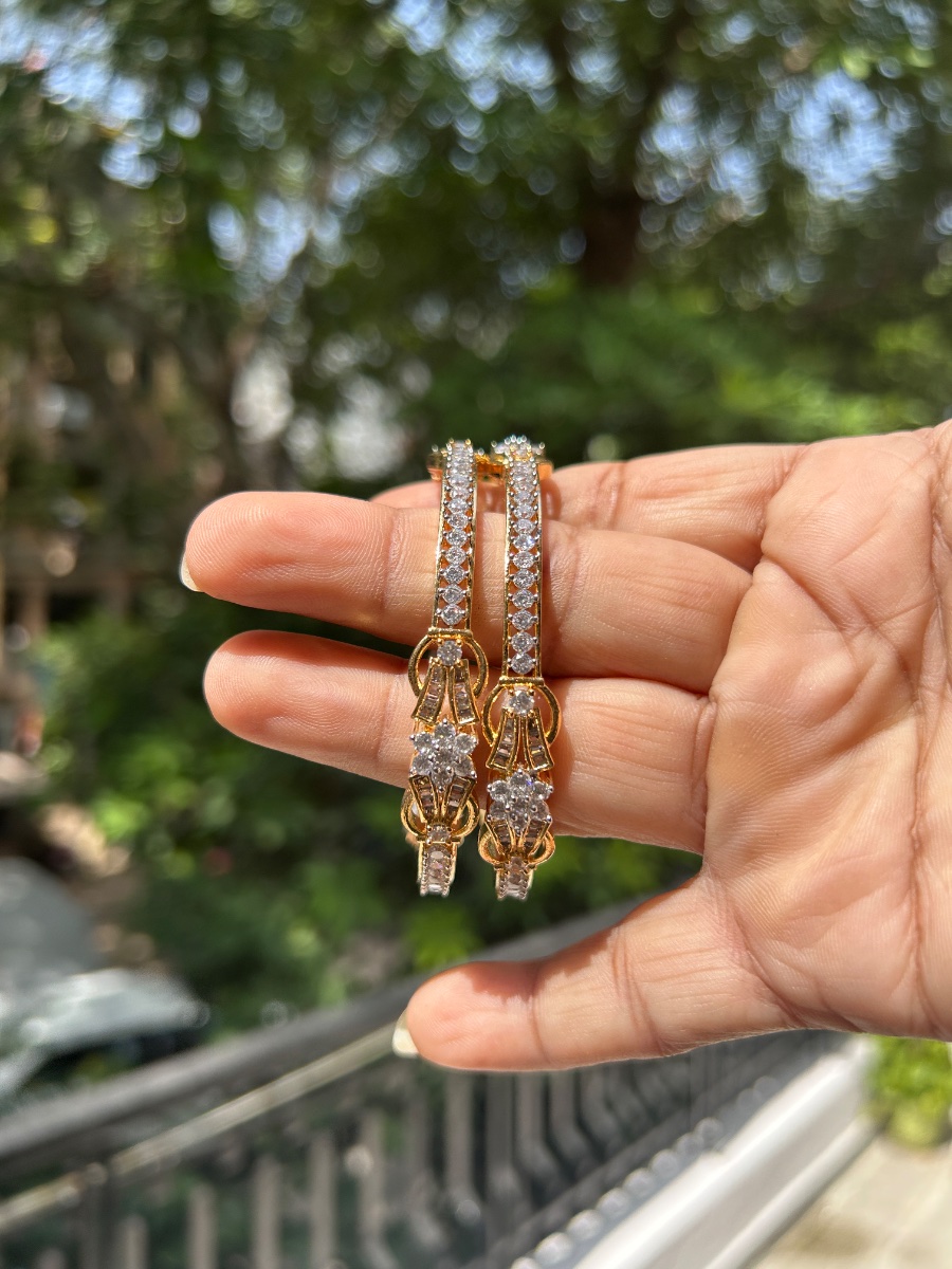 Designer AD Bangles - Baguette & Floral Cut Work – view 4