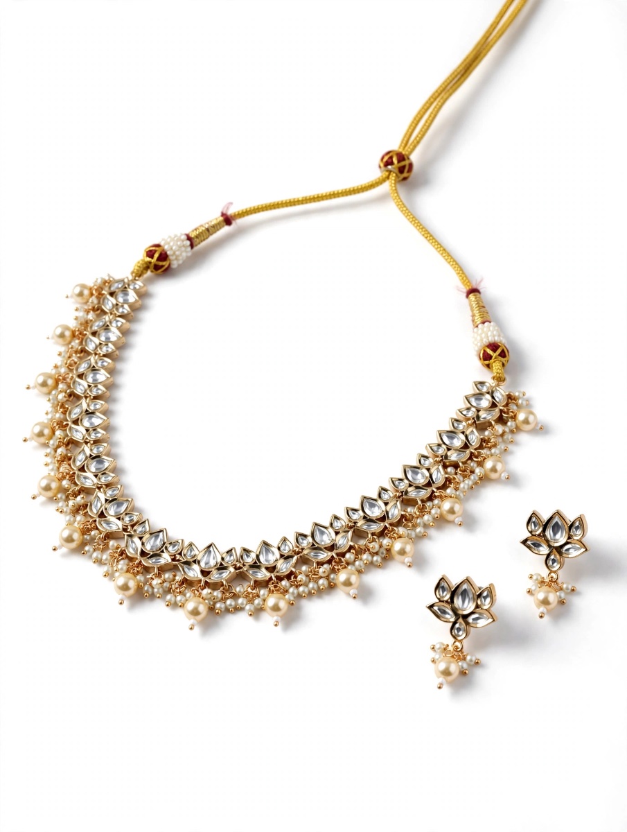 Lotus Pearl Kundan Necklace Set