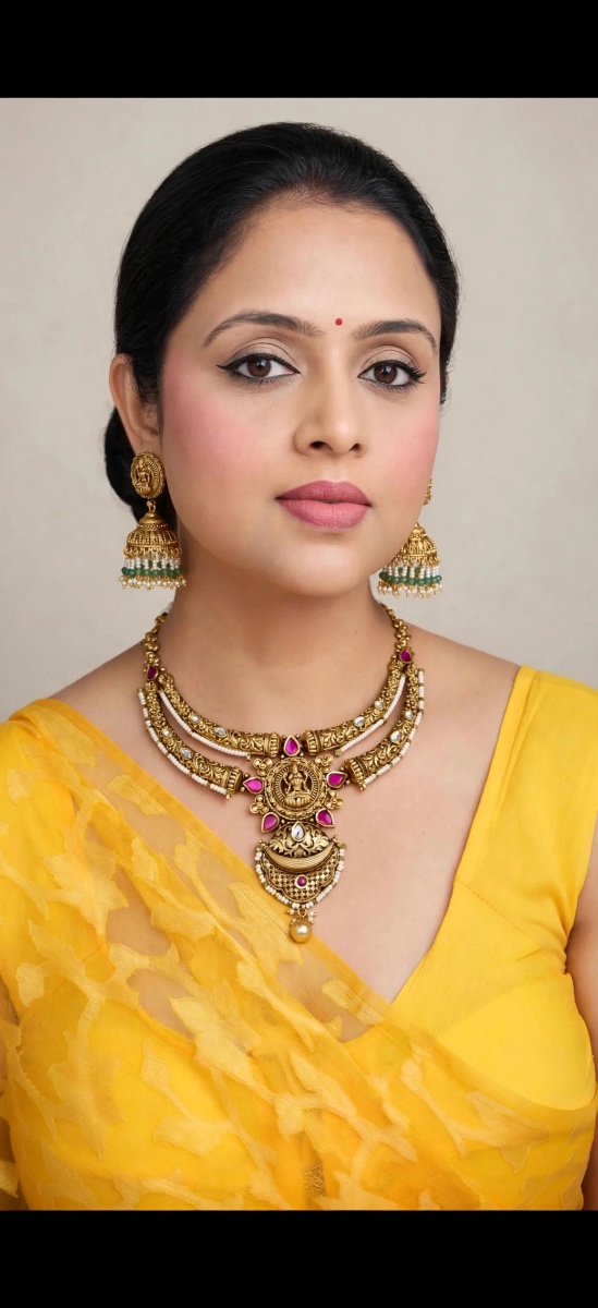 Aishwarya - Antique Temple Lakshmi Rajwadi Hasli Set with Jhumka – view 3