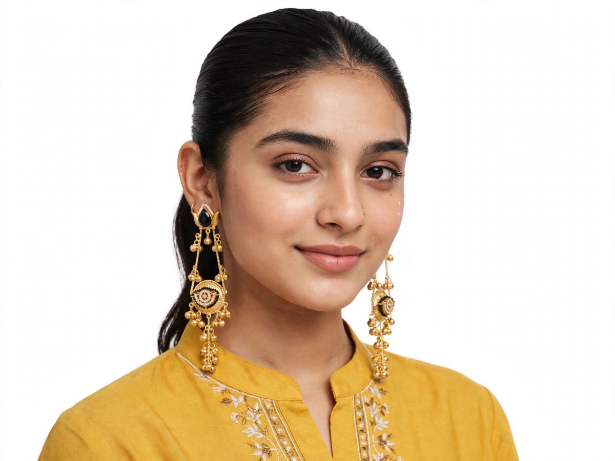 Black Stone Kashmiri Chandbali Jhumka – view 2