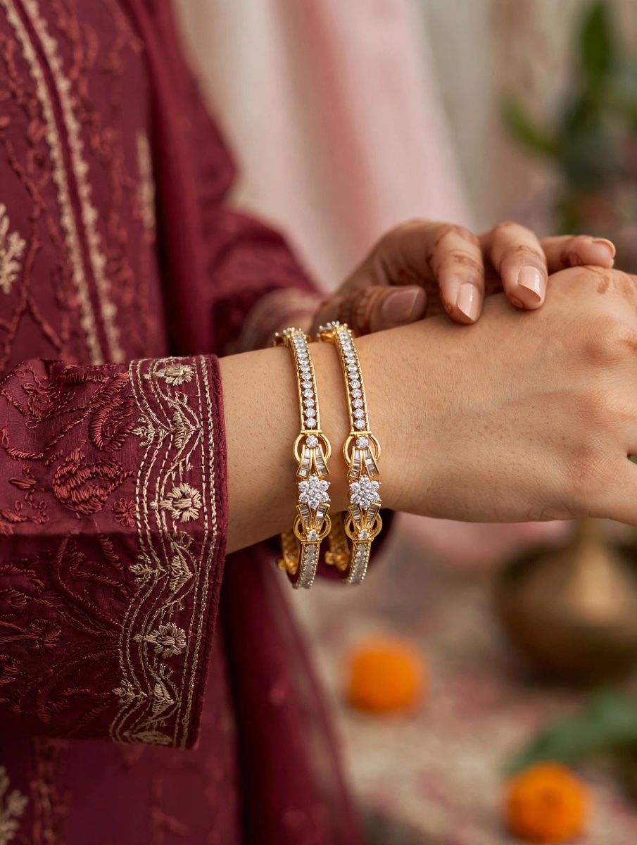 Designer AD Bangles - Baguette & Floral Cut Work – view 2