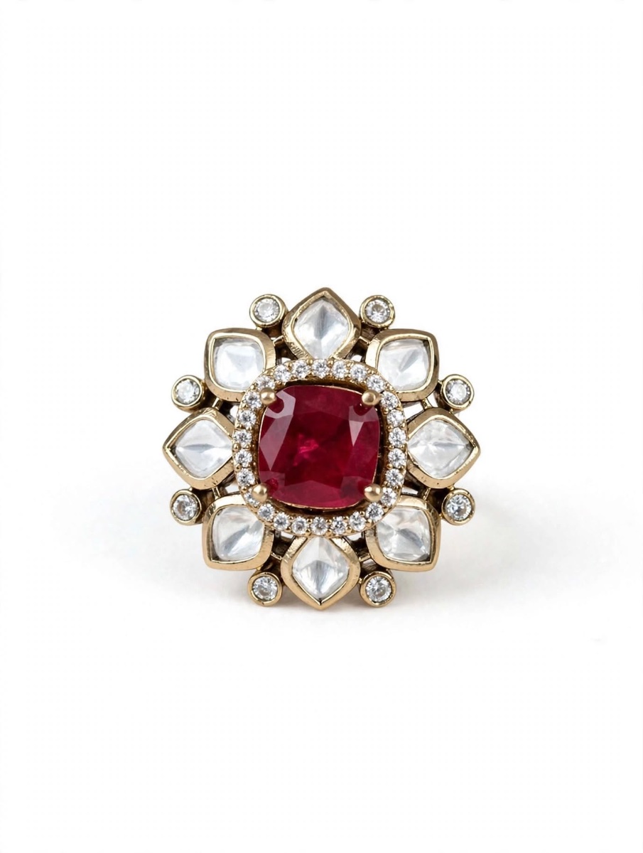 Rani-Noor - Royal Ruby Kundan Cocktail Ring – view 2