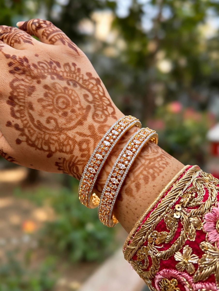 Noor-e-Jahan Dual Tone American Diamond Bangles - Pair of 2