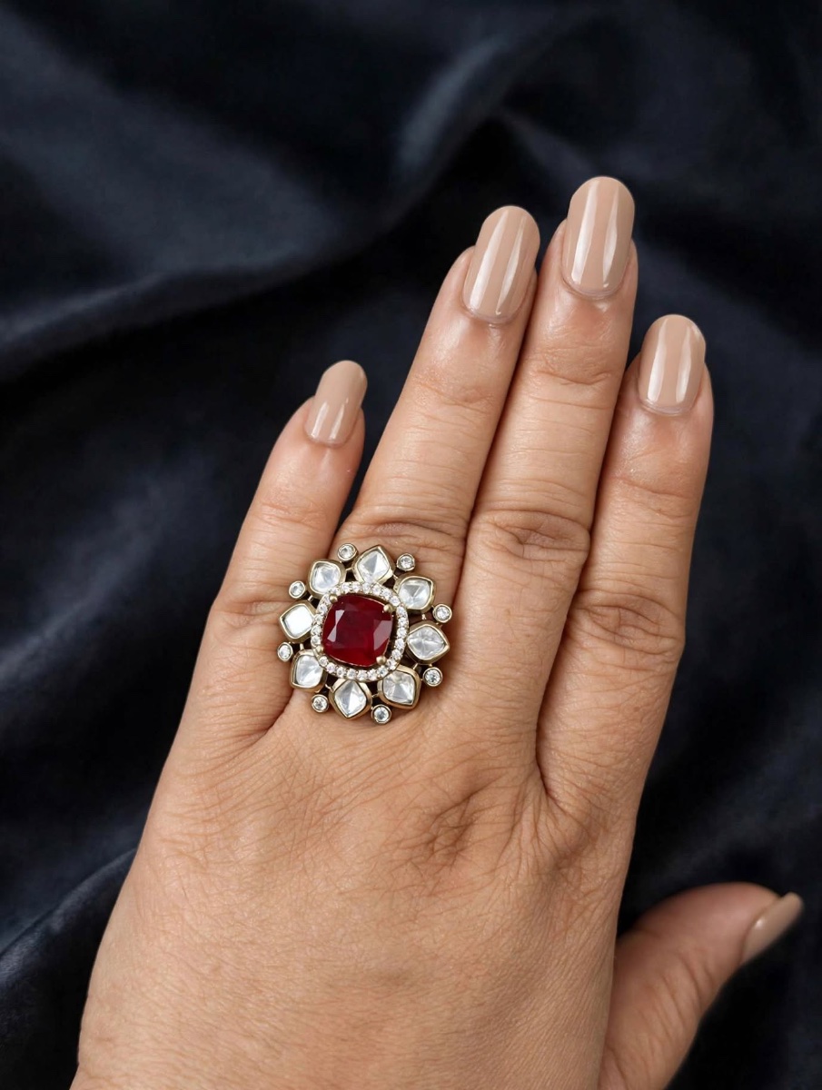 Rani-Noor - Royal Ruby Kundan Cocktail Ring – view 3